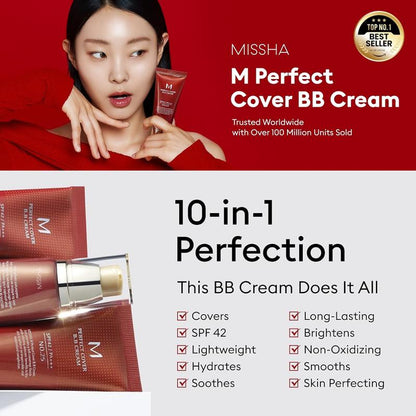 💥Buy one，get one free! 🔥 Missha M Perfect Cover BB Cream SPF42 PA+++ – Coverage, Hydration & Sun Protection in One