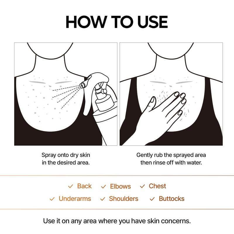 Peel Shot Keratin Care Kojic Acid Turmeric Spray 200ml Pore Clearing Exfoliating Formula Skin Repair Scrub