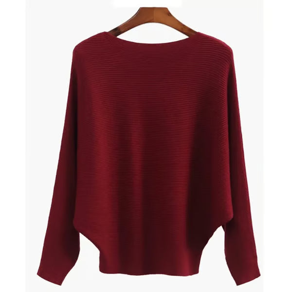 Women's Boat Neck Bat Sleeve Knitted Sweater