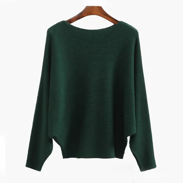 Women's Boat Neck Bat Sleeve Knitted Sweater