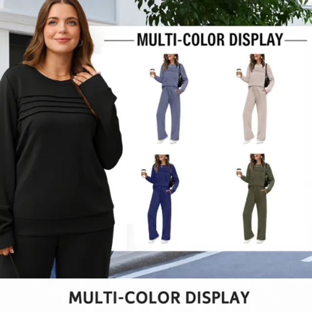 🔥LAST DAY 45% OFF✨Women’s Crew Neck Lounge Set - Soft Cotton Top & Drawstring Pants (50+ Reviews)