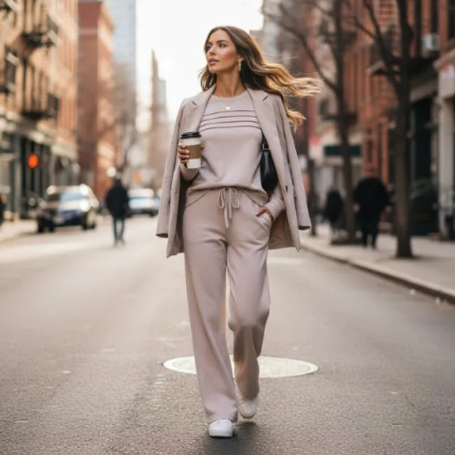 🔥LAST DAY 45% OFF✨Women’s Crew Neck Lounge Set - Soft Cotton Top & Drawstring Pants (50+ Reviews)