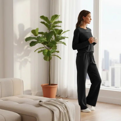🔥LAST DAY 45% OFF✨Women’s Crew Neck Lounge Set - Soft Cotton Top & Drawstring Pants (50+ Reviews)