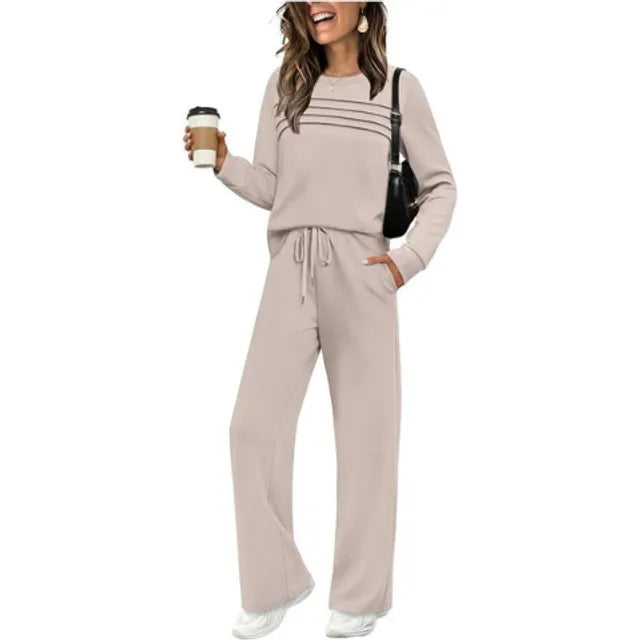 🔥LAST DAY 45% OFF✨Women’s Crew Neck Lounge Set - Soft Cotton Top & Drawstring Pants (50+ Reviews)