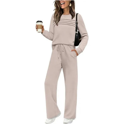 🔥LAST DAY 45% OFF✨Women’s Crew Neck Lounge Set - Soft Cotton Top & Drawstring Pants (50+ Reviews)