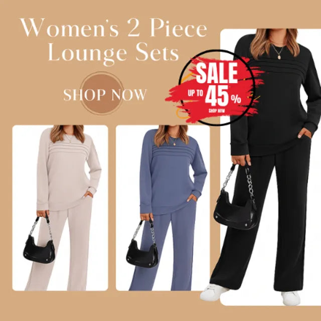 🔥LAST DAY 45% OFF✨Women’s Crew Neck Lounge Set - Soft Cotton Top & Drawstring Pants (50+ Reviews)