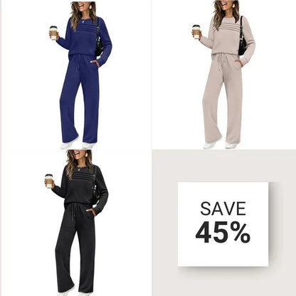 🔥LAST DAY 45% OFF✨Women’s Crew Neck Lounge Set - Soft Cotton Top & Drawstring Pants (50+ Reviews)